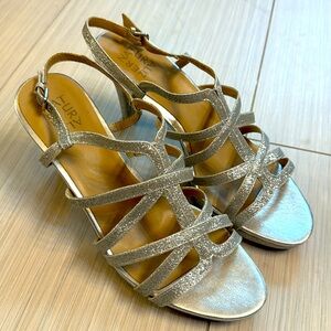 Naturalizer silver shimmering strap heels, 11